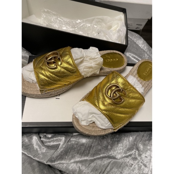 Authentic Gucci Espadrilles Gold Size 38.5 - Picture 2 of 4